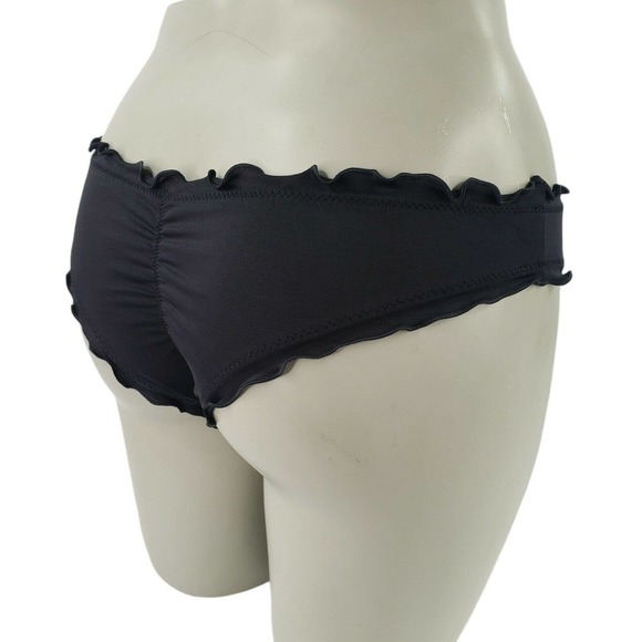 Extra Cheeky Bikini Bottom Womens 4/6 Black Low Coverage Ruched Shirred - Picture 5 of 12
